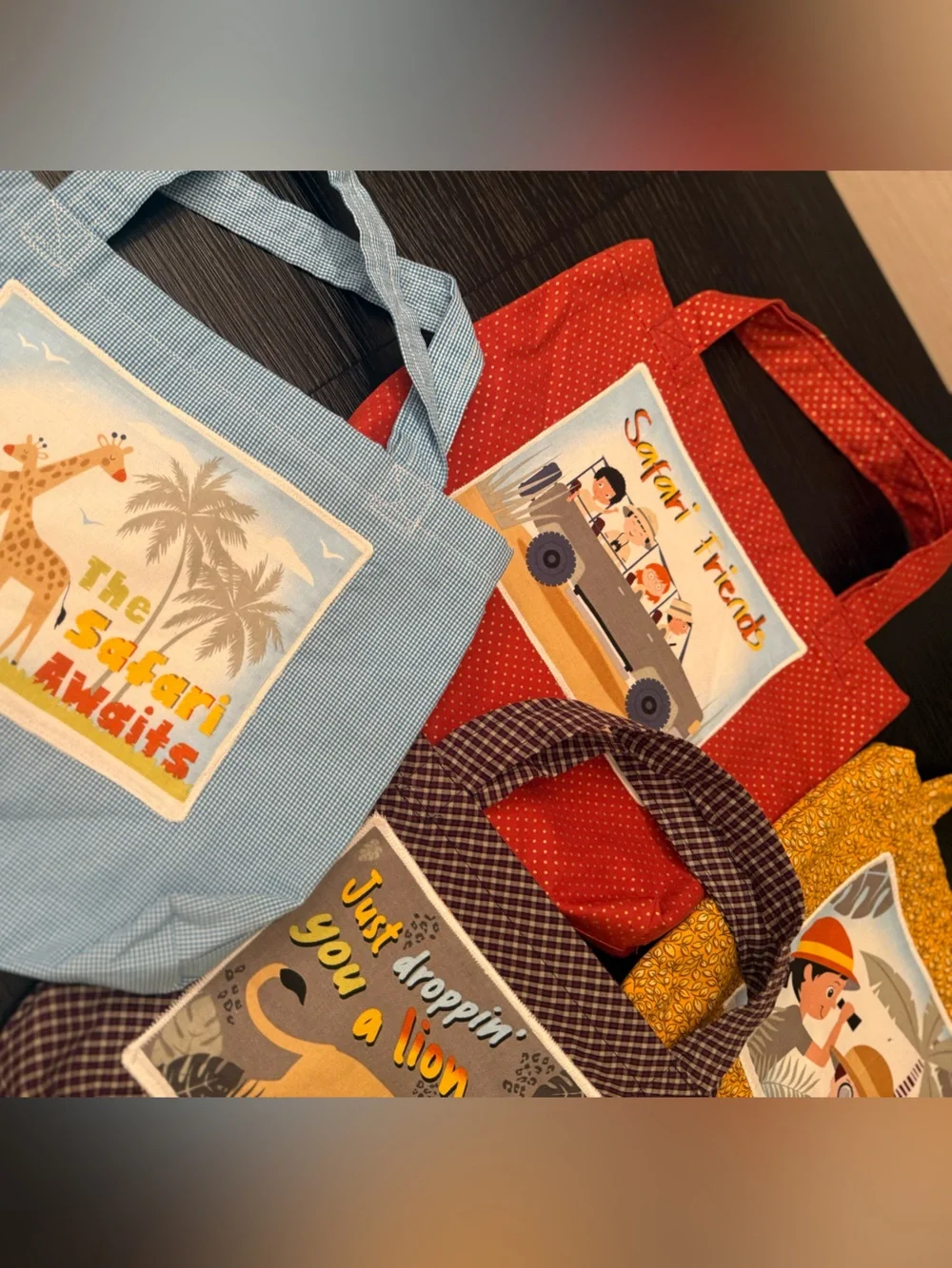 Handmade Totes Bundle of (5) Kids Totes Jungle Safari Zoo Theme Party Favors